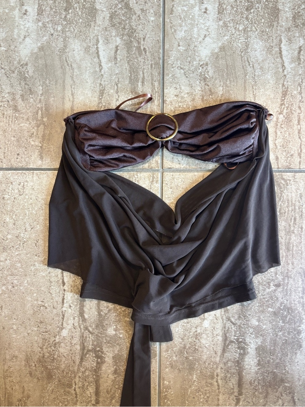 Edikted Issey Layered Bandeau brown crop going out top with tie detail
